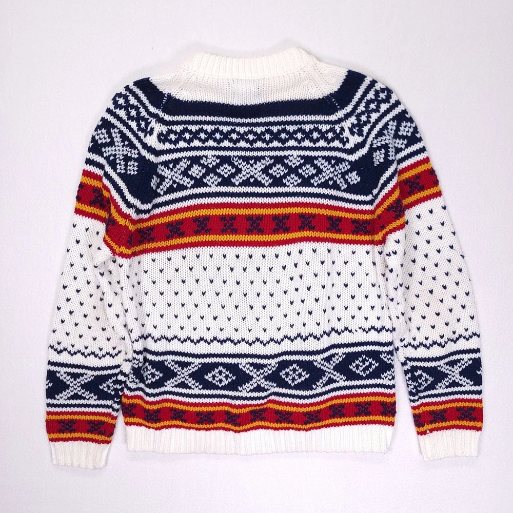 National‎ Shirt Shops Vintage Fair Isle Nordic Knit Sweater Mens Large White Red
